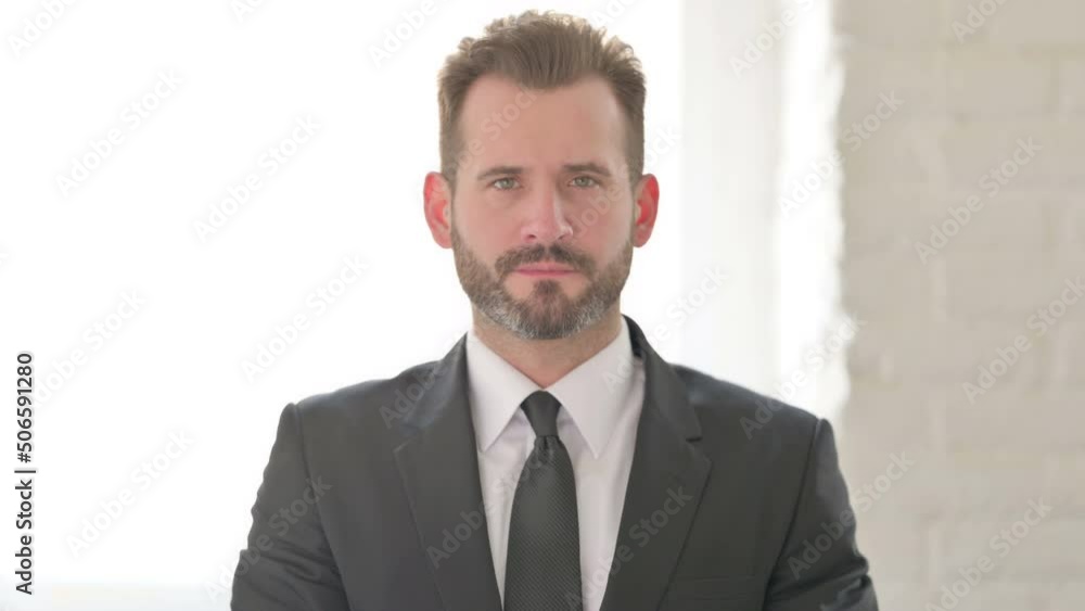 Middle Aged Businessman Showing No Sign Arms Crossed Middle Aged Businessman Showing No Sign Arms Crossed