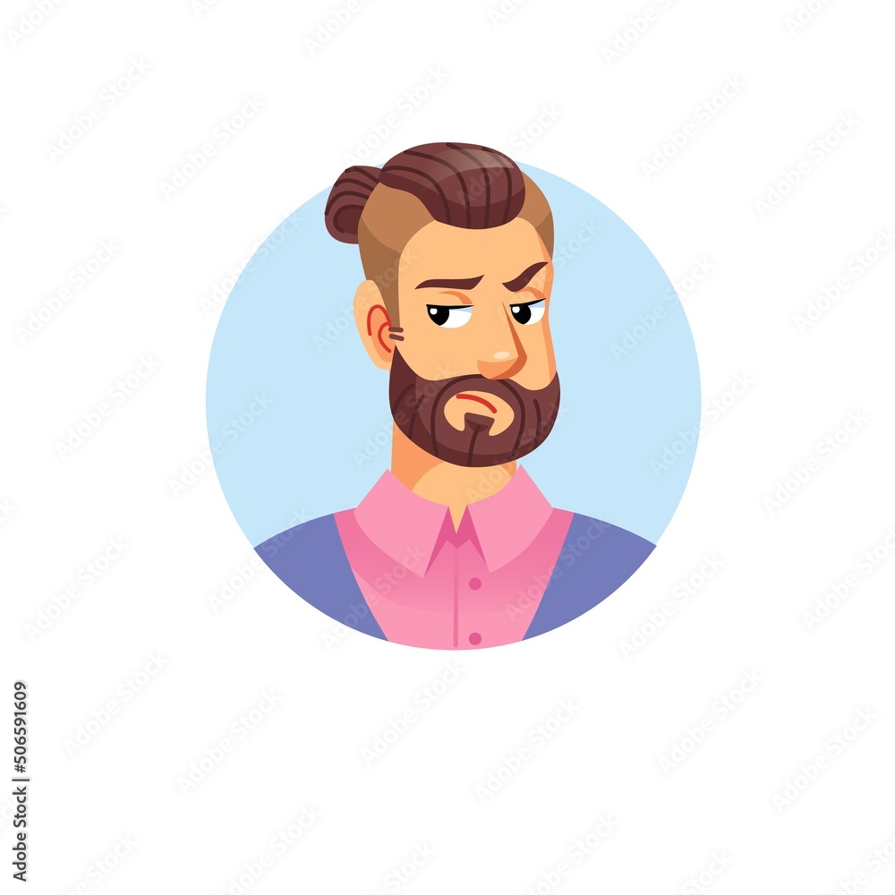 Vector flat cartoon young hipster man character head avatar,male face with neutral expression emotion on empty background-fashion lifestyle,social media concept,web site banner ad design