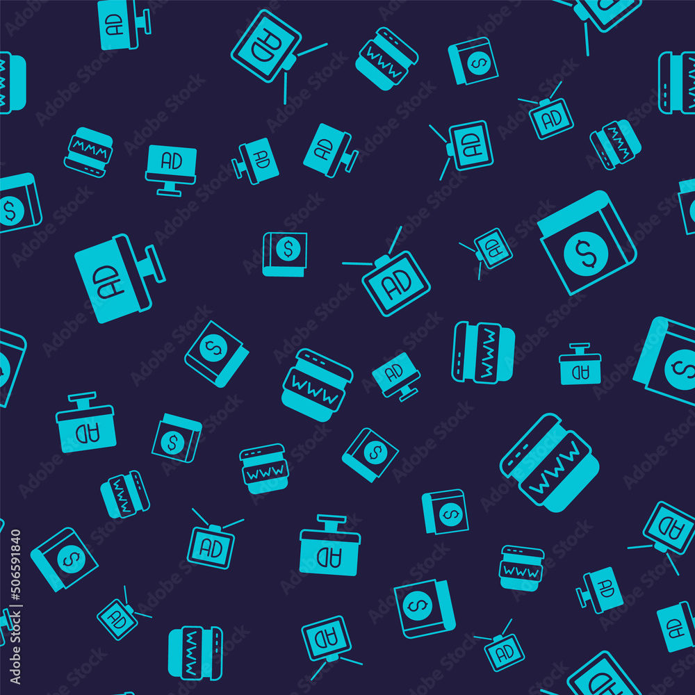 Set Advertising, Financial book, and Browser window on seamless pattern. Vector Set Advertising, Financial book, and Browser window on seamless pattern. Vector