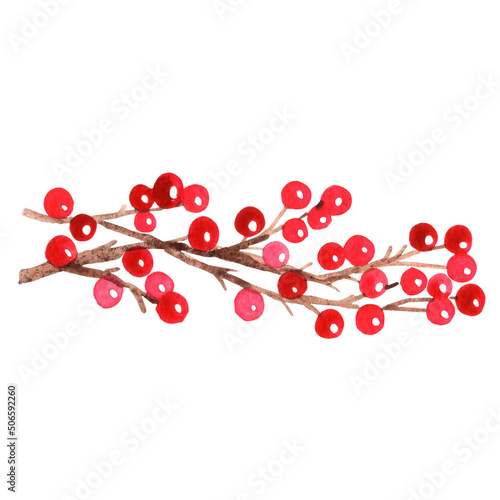 wild red berry border watercolor for decoration on Christmas holiday and Autumn seasonal
