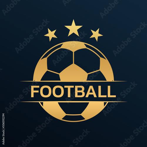 Football logo. Soccer club or team emblem, badge, icon design with a ball. Sport tournament, league, championship label. Vector illustration.