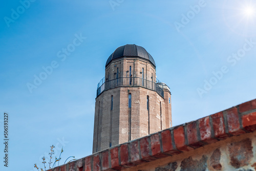 water tower in the "Prusy" fort. Nysa, Poland. Viewpoint on the "Prusy" fort and the city