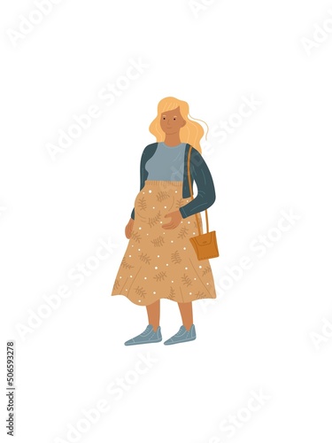 Vector cartoon flat pregnant woman character in stylish outfit isolated on empty background-trendy collection and fashion lifestyle concept,web site banner ad design