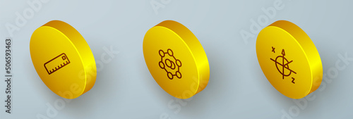 Set Isometric line Ruler, Molecule and Trigonometric circle icon. Vector