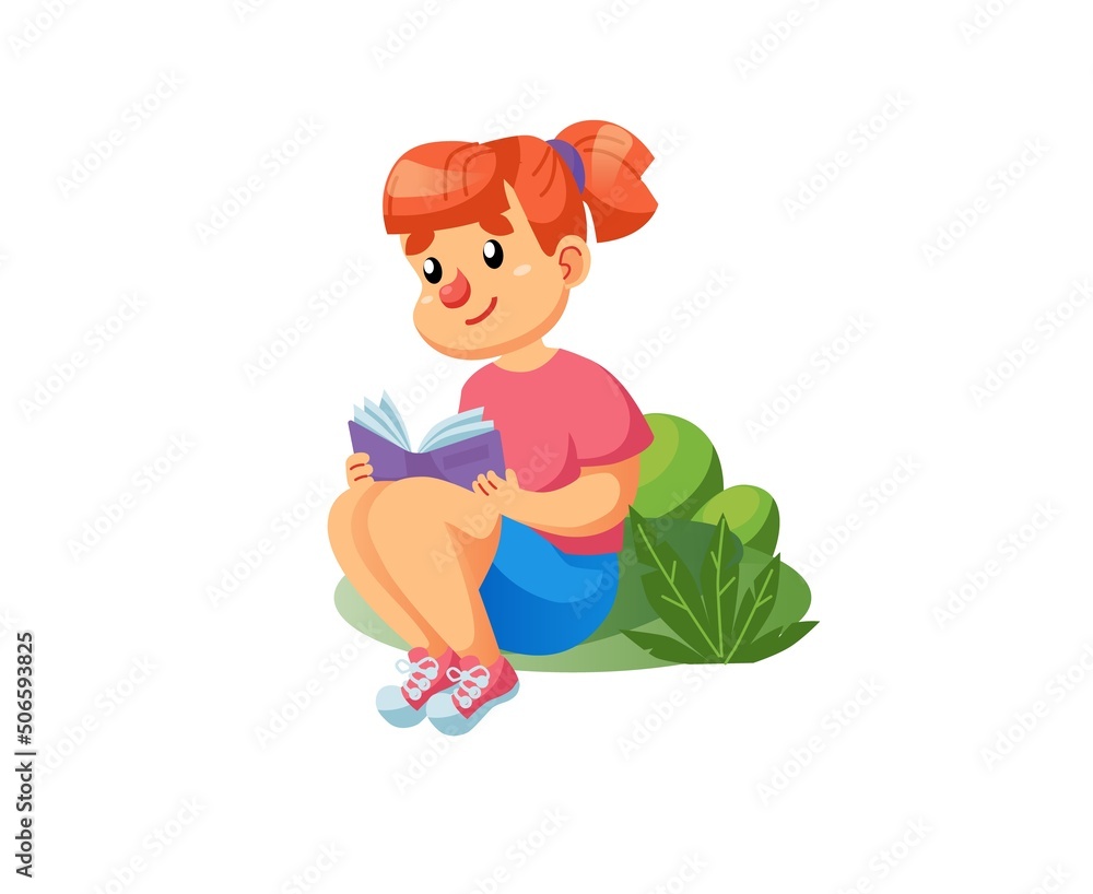 Vector cartoon flat girl character,kid reading book-children's fashion,kids clothing,happy childhood and healthy family relationships social concept,web site banner ad design Vector cartoon flat girl character,kid reading book-children's fashion,kids clothing,happy childhood and healthy family relationships social concept,web site banner ad design