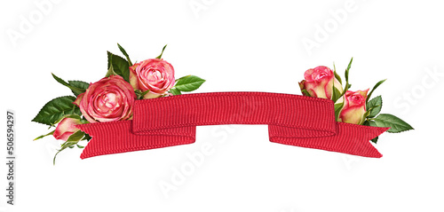 Folded red ribbon and rose ...