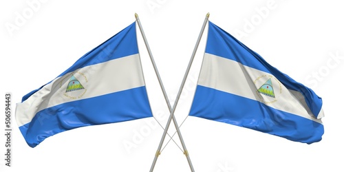 Isolated flags of Nicaragua on white background. 3D rendering