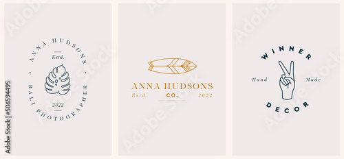 Vector abstract modern set logo design templates in trendy linear style in golden colors - luxury and jewelry concepts for exclusive services and products, beauty and spa industry