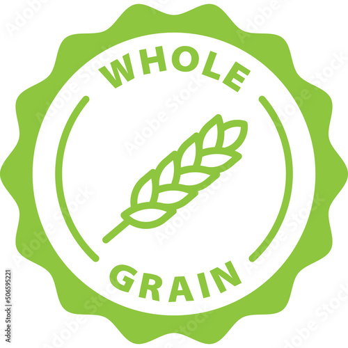 whole grain green stamp outline badge icon label isolated vector on transparent background