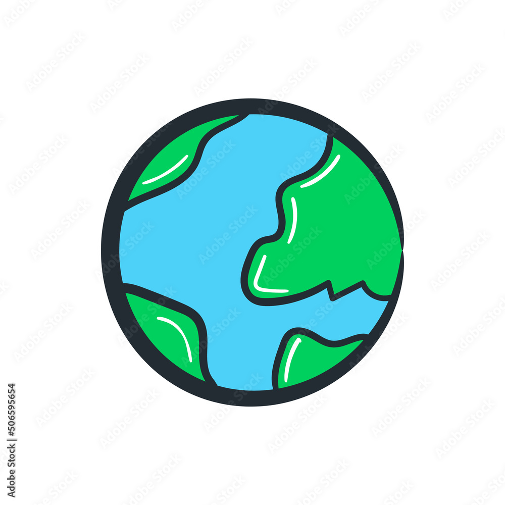 Obraz premium Earth doodle icon drawing illustration cartoon vector hand drawn style