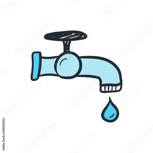 Water faucet doodle icon drawing illustration cartoon vector hand drawn style