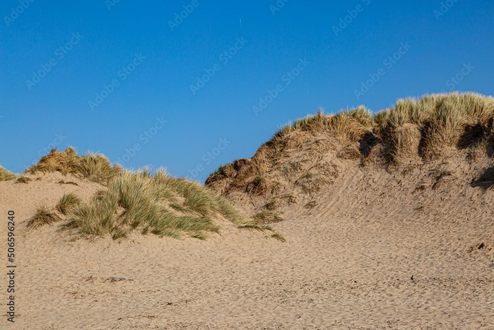 Marram grass covered sand dunes on the Merseyside coast