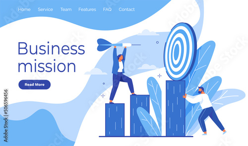 Working with big target with arrow. Business mission. Goals and objectives, business grow and plan concept. Targeting, target marketing concept. Planning business strategy for success, leadership