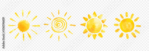 Set of sun spread icon watercolor. Vector illustration