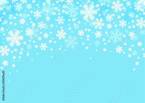 Falling snowflakes on blue background. Christmas snow. Vector illustration. Falling snowflakes