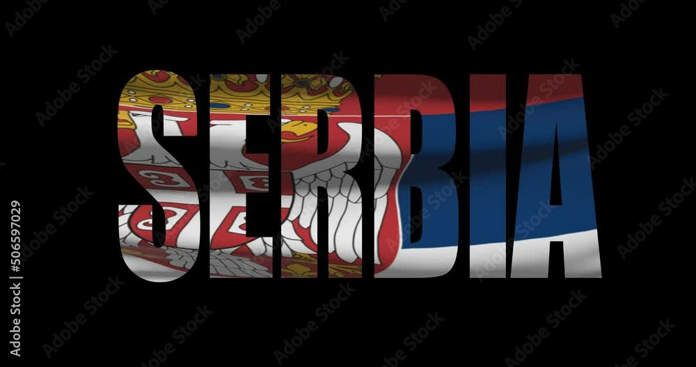 Serbia country name on transparent background. Word animation with