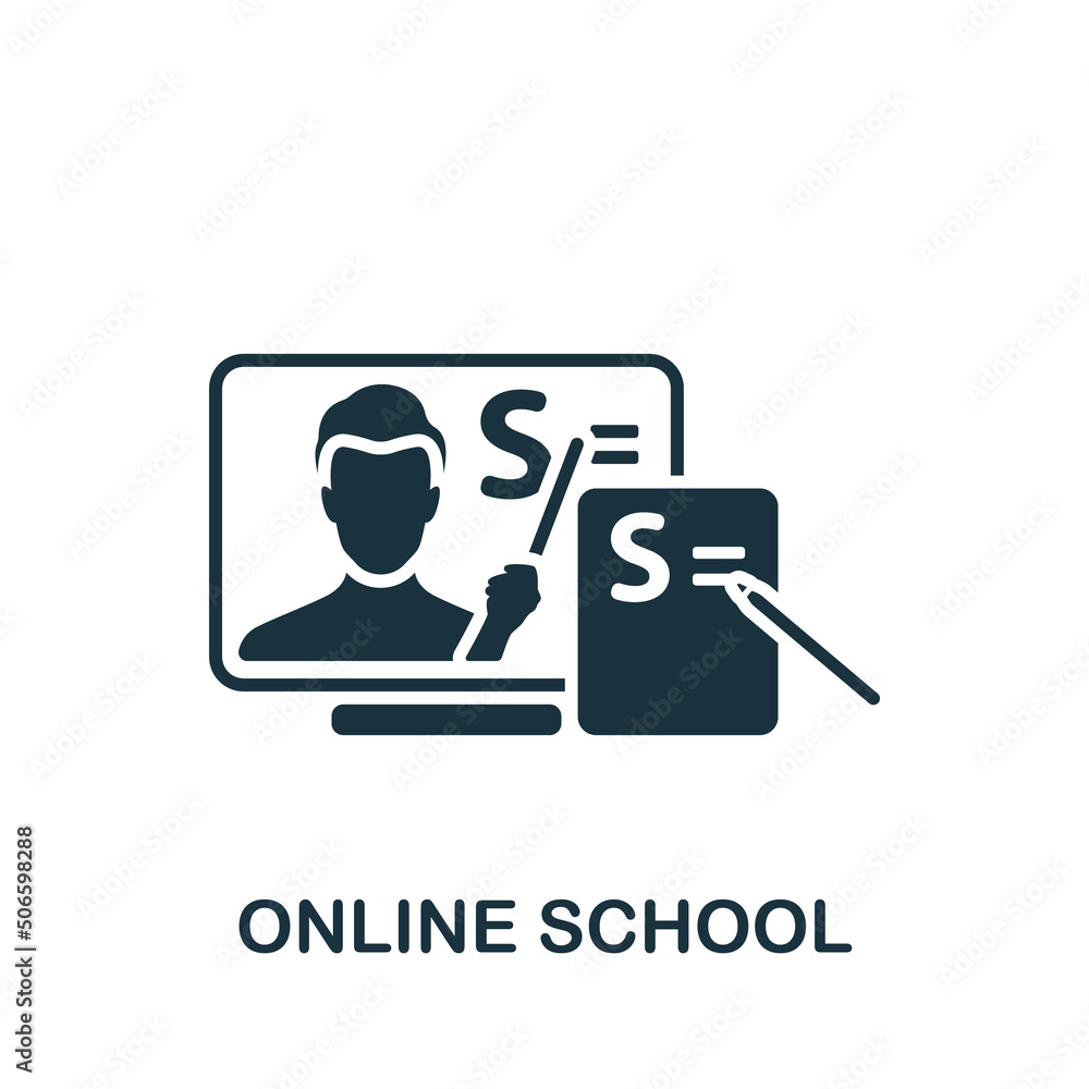 Online School icon. Monochrome simple Quarantine icon for templates, web design and infographics Online School icon. Monochrome simple Quarantine icon for templates, web design and infographics