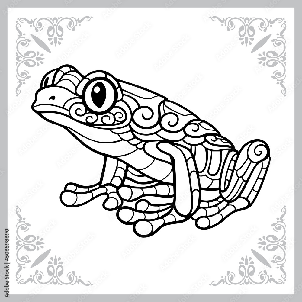 Obraz premium red eyed tree frog zentangle arts. isolated on white background.