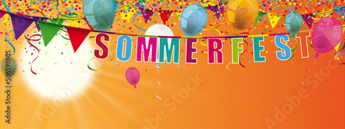 Sommerfest Banner mit Luftballons und Konfetti