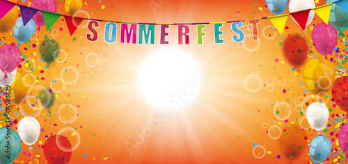 Sommerfest Banner mit Luftballons und Konfetti