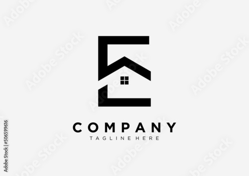 Real estate home logo design in letter E shape template.