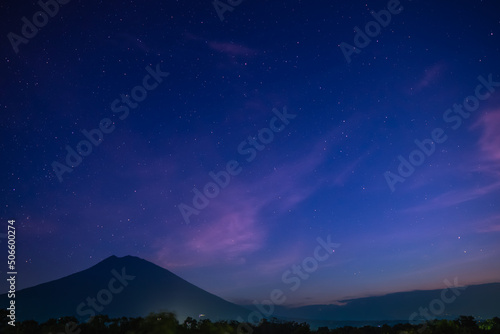 Silhouette of a mountain under milky way in the night sky