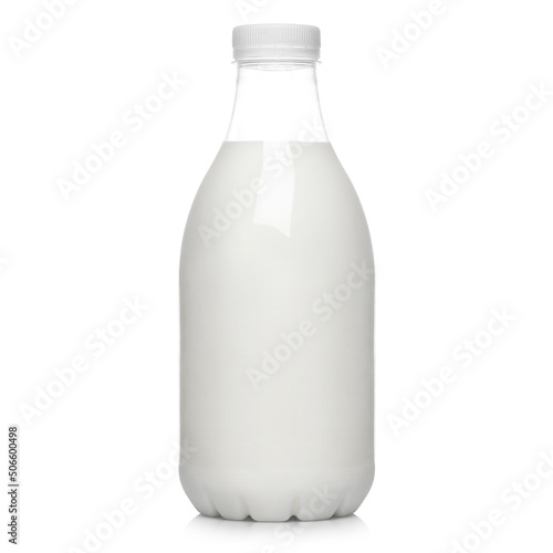Single milk bottle, isolated on white background