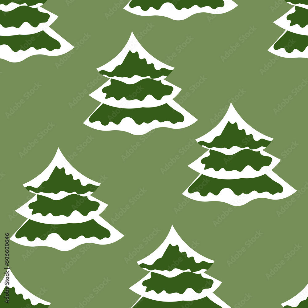 Winter seamless pattern with Christmas tree and snowflakes on color background. Vector illustration for fabric, textile wallpaper, posters, gift wrapping paper. Merry Christmas and New year Vector