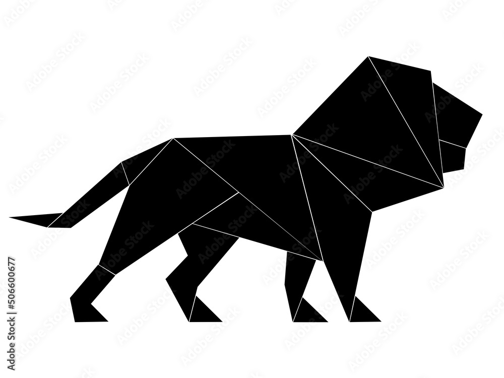 Graphic , illustration, black and white , lion , triangles, icon, button, web, animal, logo, africa, shape