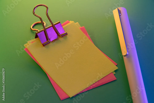 Blank colorful sticky notes and pen