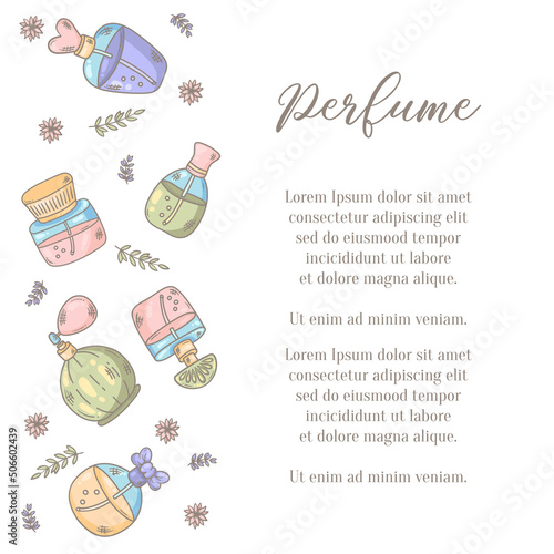 Fragrance parfume outline colorful bottles vector icons set. Vector illustration