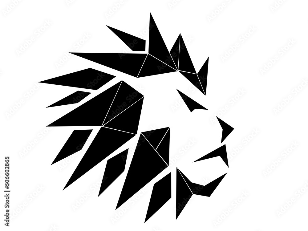 Graphic , illustration, black and white , lion , head , triangles, icon, button, web, animal, logo, africa, shape