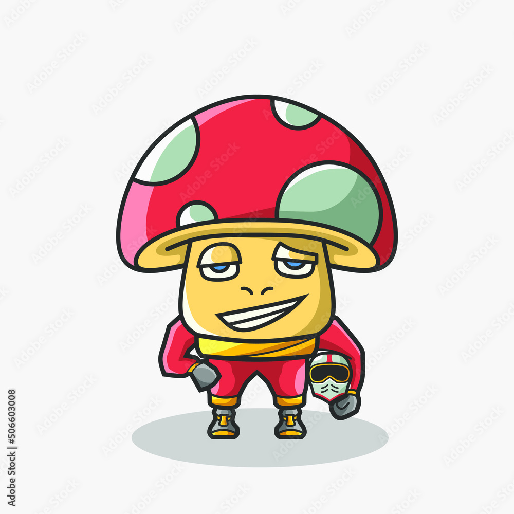 Cute rider mushroom character illustration. Simple plant cartoon vector design. Isolated with soft background. Cute rider mushroom character illustration. Simple plant cartoon vector design. Isolated with soft background.