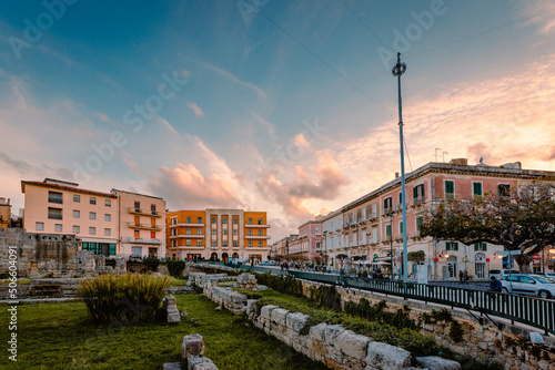 Temple of Apollo in the centre of Ortigia, Syracuse at sunset photo