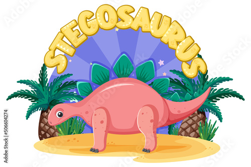 Little cute stegosaurus dinosaur cartoon character