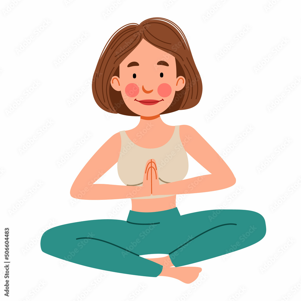 Girl doing yoga. Slender girl in pose on a white background. Vector illustration in a flat style