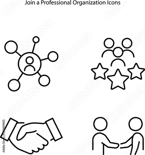 Join professional organization icon set. Development for employee on job position. Career advancement abstract idea thin line illustration. Vector isolated outline drawing on white background.