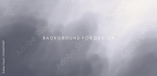 Grey sky with clouds. Dark distressed ominousb clouds with cumulus clouds. Natural texture of smoke. Sky before heavy rain. Vector illustration or banner, flyer, poster, cover or brochure.