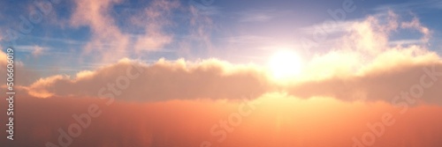 Beautiful clouds, cloudy landscape at sunset, clouds in the rays of light, 3d rendering