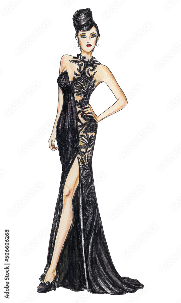 Fashion Model in a Black Sexy Applique Gown Fashion Model in a Black Sexy Applique Gown