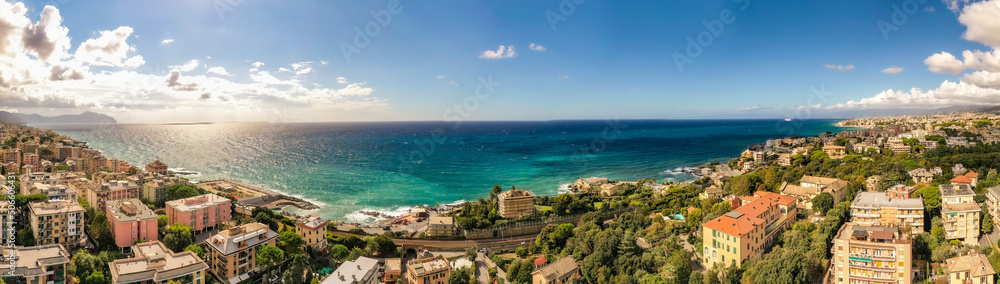 Panoramic view of charming Genoa azure coast on a sunny day, Italy