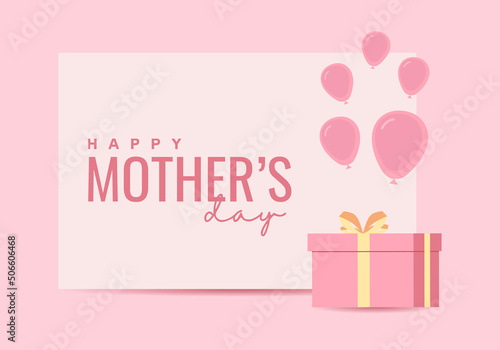 Happy mother day background with gift, balloon and pink color.
