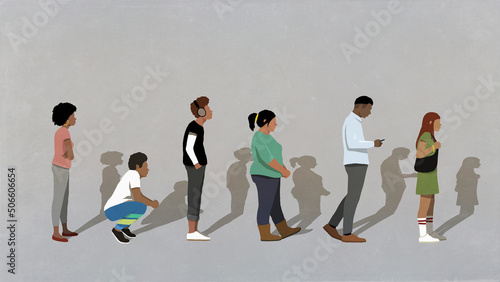 Crowd of people waiting in queue
