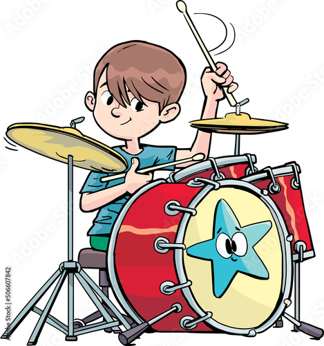 boy beats the drums briskly and agilely