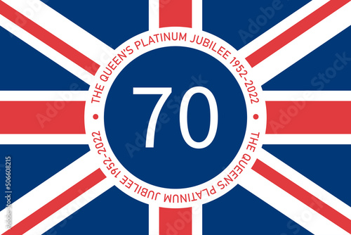 The Queen's Platinum Jubilee celebration sign with union jack flag. Vector flat illustration. Design for greeting  card, banner, flyer photo