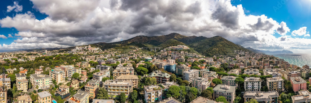 Panoramic view of Genova on a cloudy day, Italy