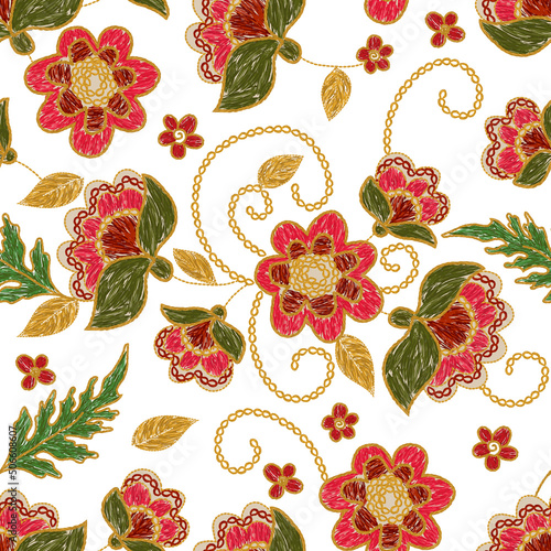 Ukrainian floral flower embroidery seamless pattern. Vector ethnic illustration