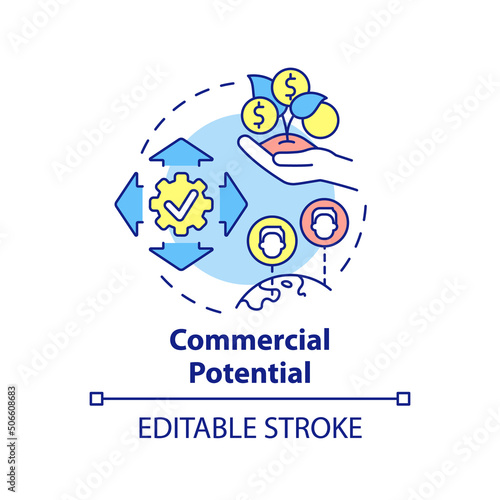 Commercial potential concept icon. Digital first mindset importance abstract idea thin line illustration. Isolated outline drawing. Editable stroke. Arial, Myriad Pro-Bold fonts used