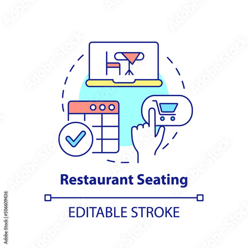 Restaurant seating concept icon. Table reservation. Digital first service abstract idea thin line illustration. Isolated outline drawing. Editable stroke. Arial, Myriad Pro-Bold fonts used
