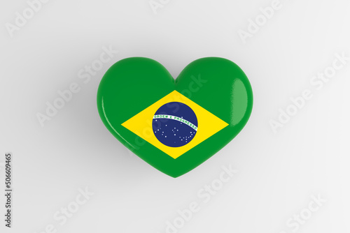 Free Download Brazilian souvenir - a badge in the shape of a heart with the flag of Brazil as a symbol of patriotism and pride in their country. State symbol of Brazil on a glossy icon. 3D rendering - GFXLoad